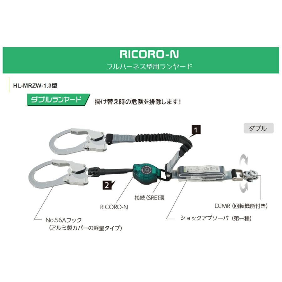 新規格 タイタン ハーネス用ダブルランヤード HL-MRZW-1.3型 HL-MRZW