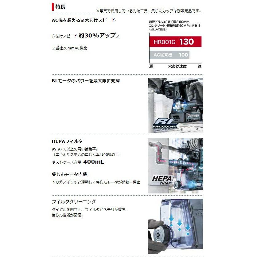 マキタ（makita） 28mm 充電式ハンマドリル HR001GDXVB 黒 集じん 