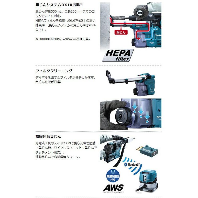 マキタ（makita） 30mm 充電式ハンマドリル HR008GZKV 青 集じん