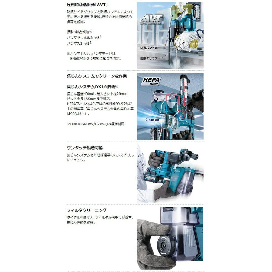 マキタ（makita） 20mm 充電式ハンマドリル HR010GRDXV 集じんシステム