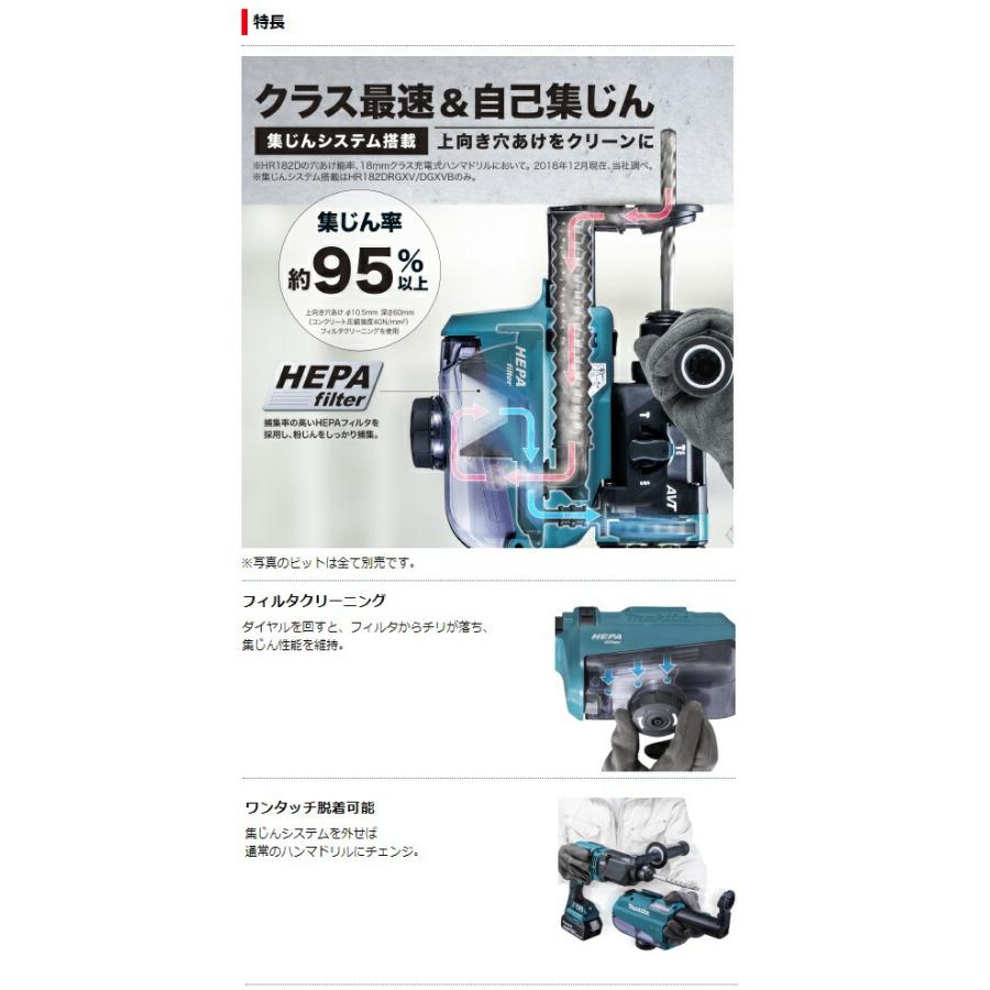 マキタ 18mm 充電式ハンマドリル HR182DZKB 黒 本体+ケース付 マキタ 18mm 充電式ハンマドリル HR182DZKB 黒 本体+ケース付