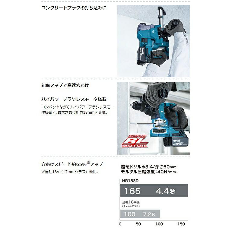 値下げしました！【未使用】マキタ Makita HR183DZK ハンマドリル 18mm ケース付き マキタ（makita） 18mm 充電式ハンマドリル HR183DZK 集じんシステム