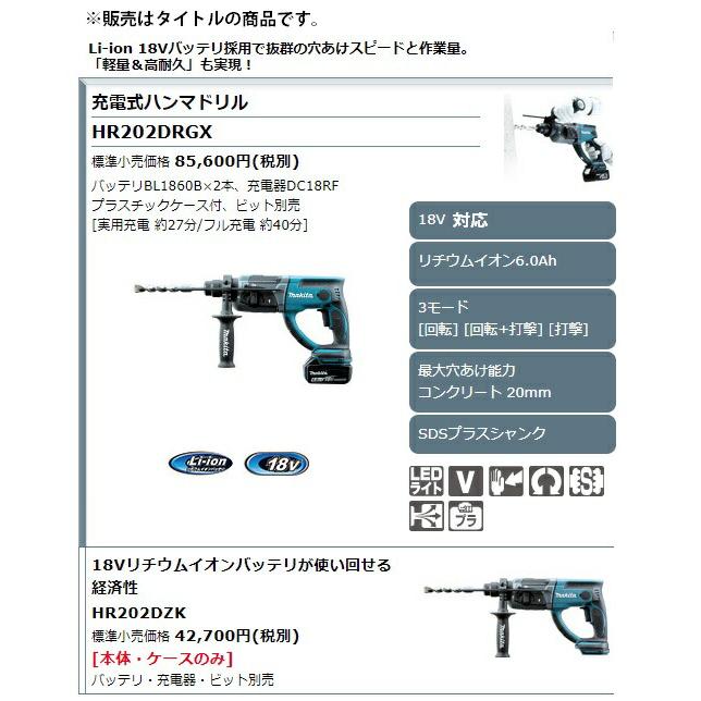 マキタ（makita） 充電式ハンマドリル HR202DRGX バッテリBL1860Bx2本+