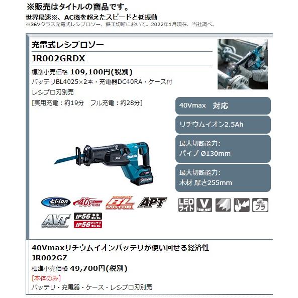 マキタ（makita） 充電式レシプロソー JR002GRDX バッテリBL4025x2本+