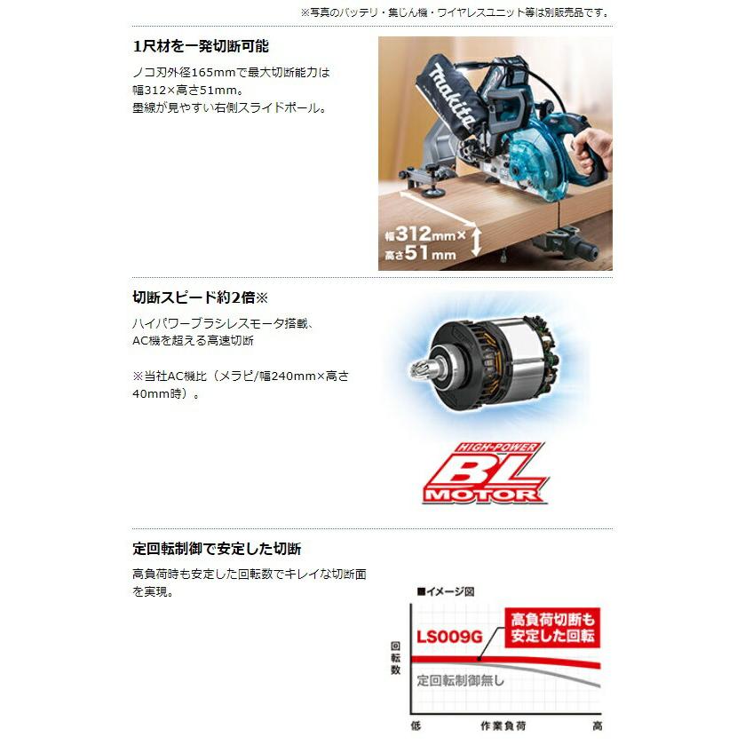 (マキタ) 充電式スライドマルノコ LS009GZ 本体+鮫肌チップソー付 ノコ径165mm 最大切断能力:高さ51x幅312mm 40Vmax対応 makita｜toolking｜03