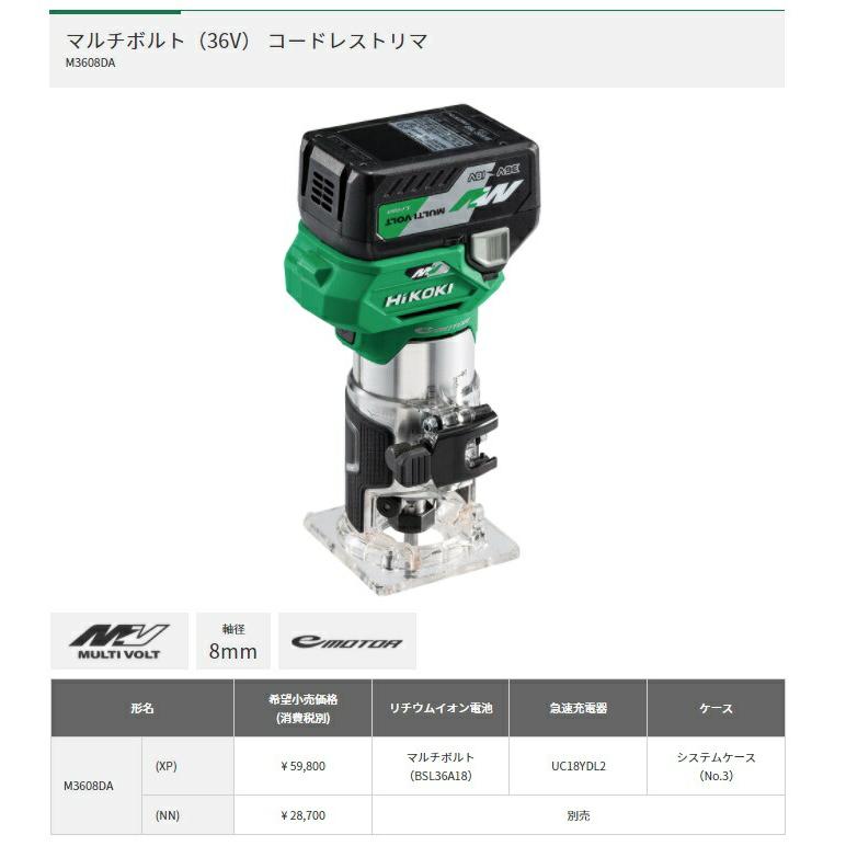 HiKOKI（ハイコーキ） 秋特 コードレストリマ M3608DA(NN) 本体のみ 工