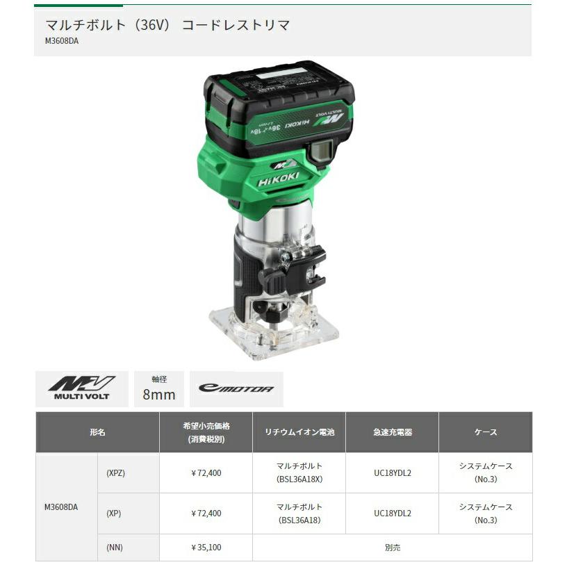 在庫 冬祭 HiKOKI コードレストリマ M3608DA(XPZ) フルセット品 