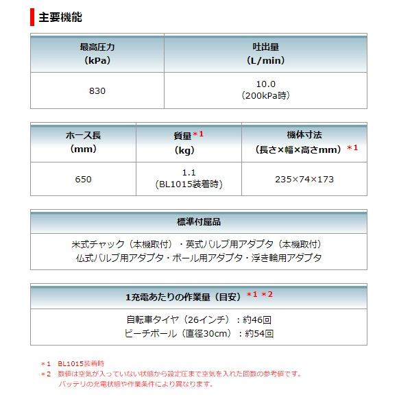 (マキタ) 充電式空気入れ MP100DZ 本体のみ 最高圧力830kPa 10.8Vスライド式バッテリ対応 makita | マキタ | 05