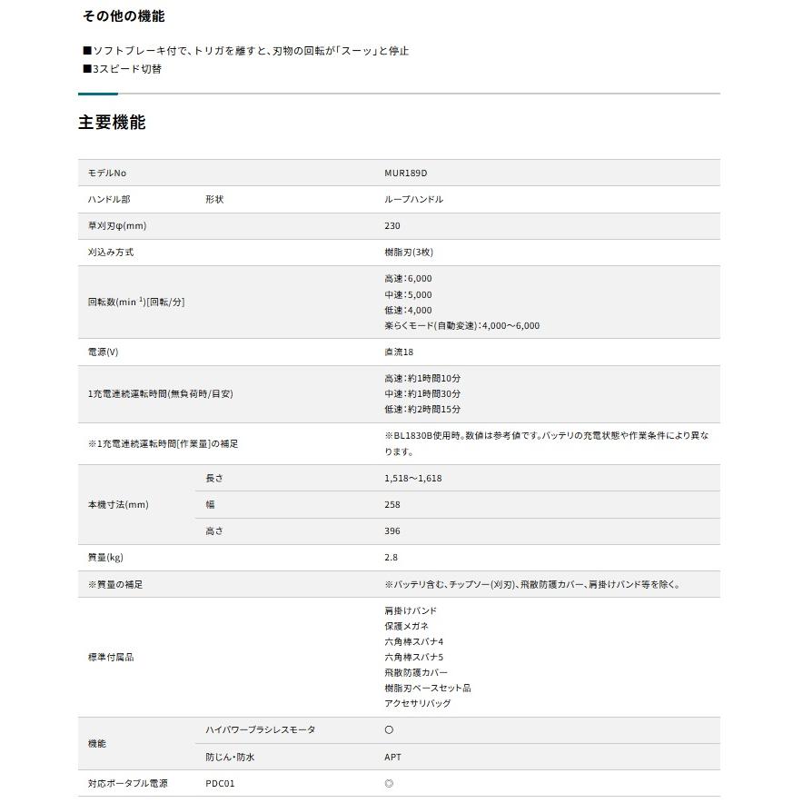 マキタ（makita） MUR189DWF 充電式草刈機 青 バッテリBL1830B+充電器