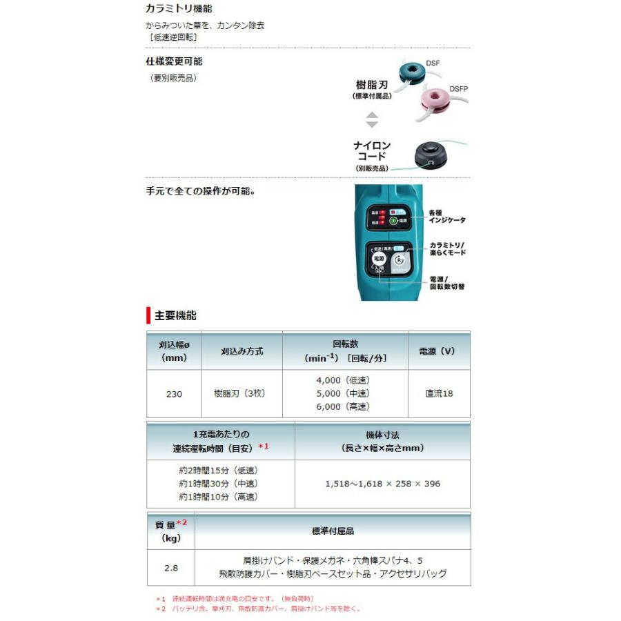 個人宅不可 マキタ 充電式草刈機 MUR189DZP ピンク 本体のみ 標準棹 樹脂刃(3枚) 刈込幅φ230mm 18V対応 makita  大型製品 | マキタ | 03