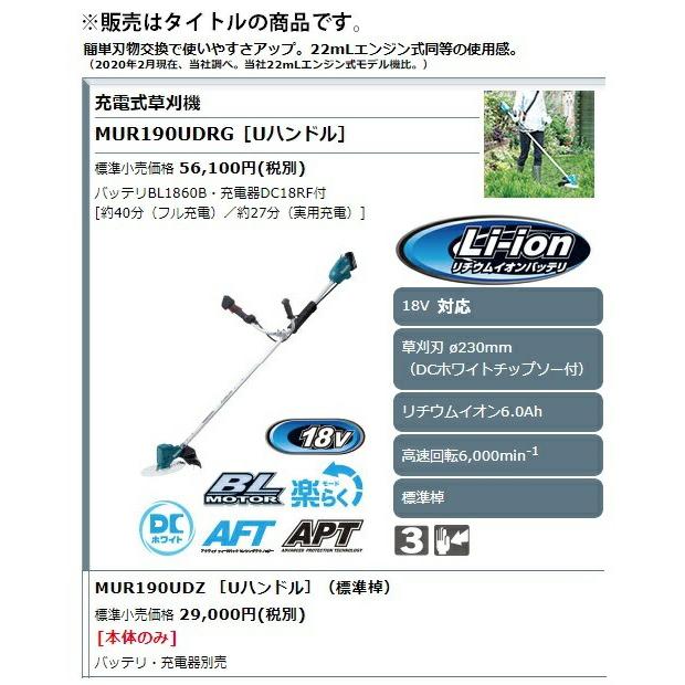 マキタ（makita） 充電式草刈機 MUR190UDRG Uハンドル 標準棹 バッテリ