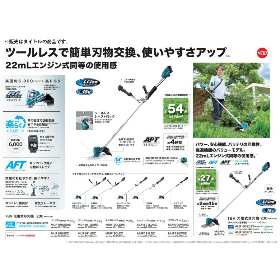 マキタ 充電式草刈機 MUR190UDZ Uハンドル 標準棹 本体+