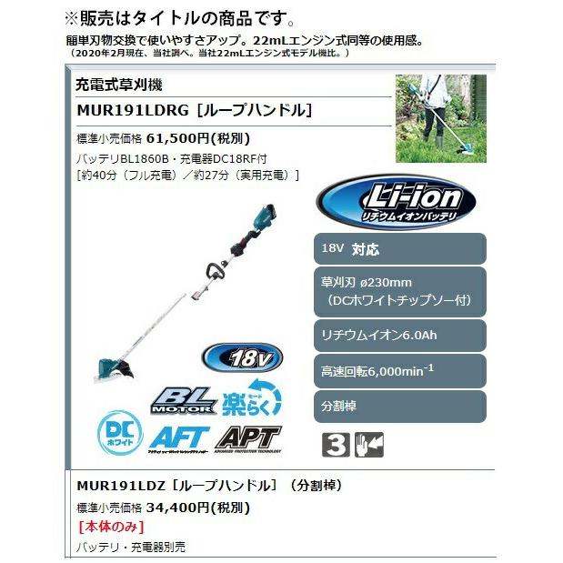 Makita マキタ 充電式草刈機 MUR191LD 分割棹 【本体のみ】 マキタ 充電式草刈機 ループハンドル/分割棹 18V MUR191LDZ 本体