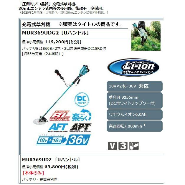 マキタ（makita） 充電式草刈機 Uハンドル MUR369UDZ 本体のみ 大径