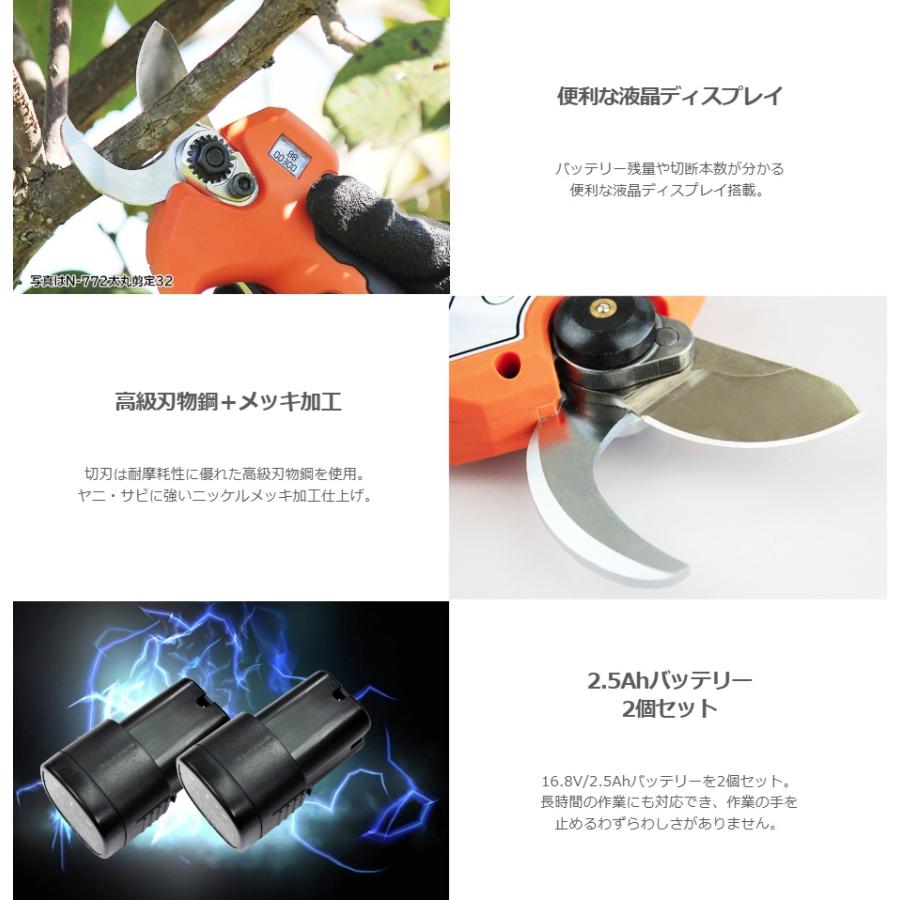 ニシガキ N-772 太丸剪定32 バッテリ+充電器付 最大切断径約32mm 充電
