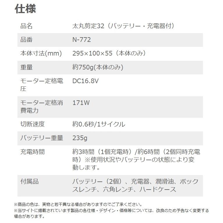 ニシガキ N-772 太丸剪定32 バッテリ+充電器付 最大切断径約32mm 充電式剪定鋏 。 |  | 04
