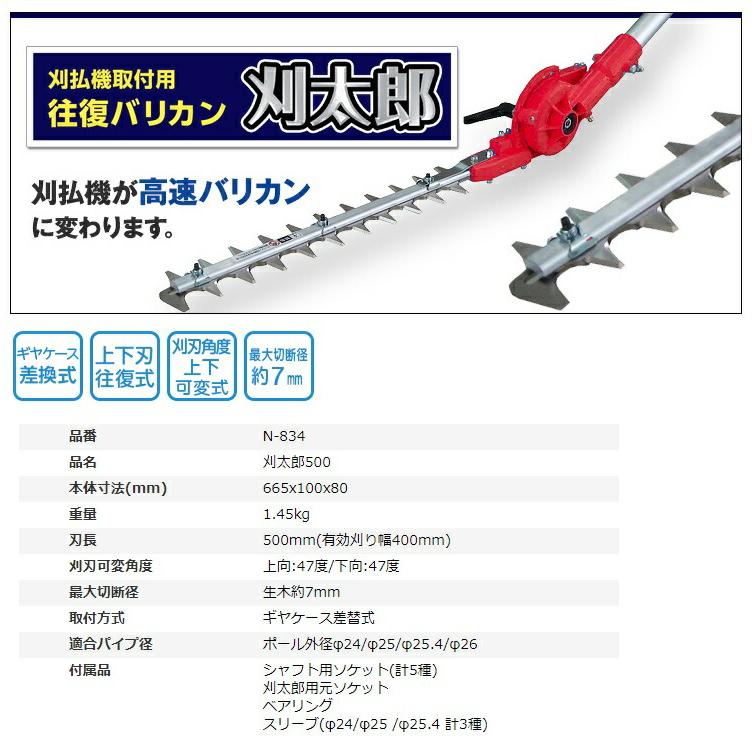 ニシガキ 刈払機取付用 往復バリカン 刈太郎500 N-834 本体寸法