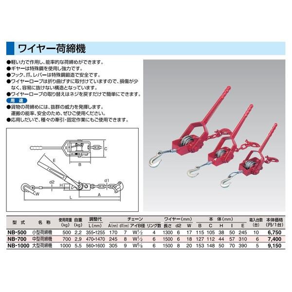 スリーエッチ ワイヤー荷締機 使用荷重1000Kg 大型荷締機 NB-1000