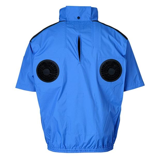 空調服 TM ND-1132 ブルー 上部ファン 半袖 3Dエリ 脱着フード対応