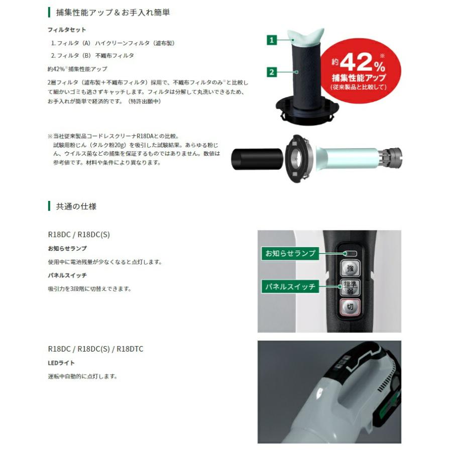HiKOKI（ハイコーキ） 18Vコードレスクリーナ 1段サイクロン式 R18DC(S