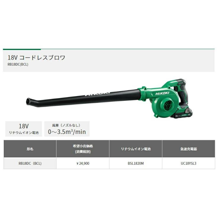 HiKOKI（ハイコーキ） コードレスブロワ RB18DC(BCL) バッテリ