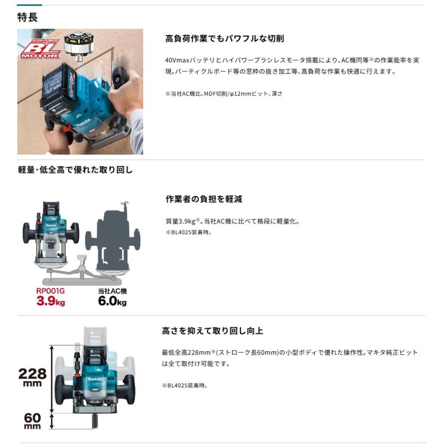 マキタ (マキタ) 充電式ルータ RP001GZ 本体のみ チャック孔径 マキタ (マキタ) 充電式ルータ RP001GZ 本体のみ チャック孔径