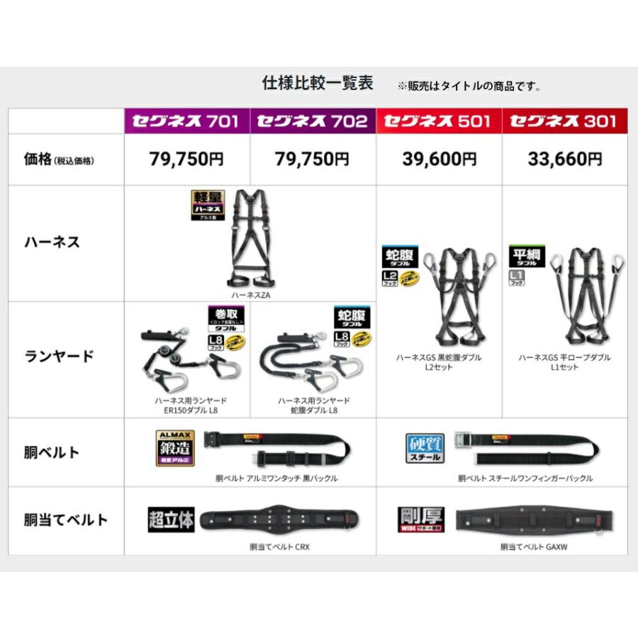 新規格 タジマ セグネス501 ランヤード一体型セット SEGNES501L サイズ