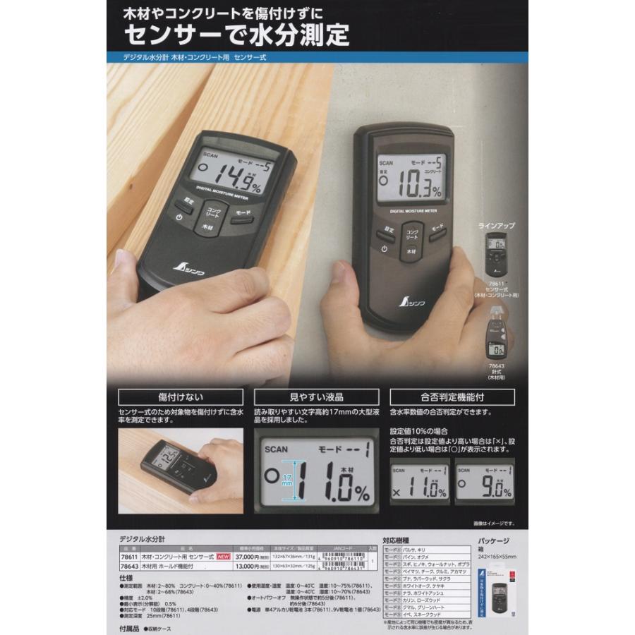 シンワ 78611 デジタル水分計 木材・コンクリート用 センサー式
