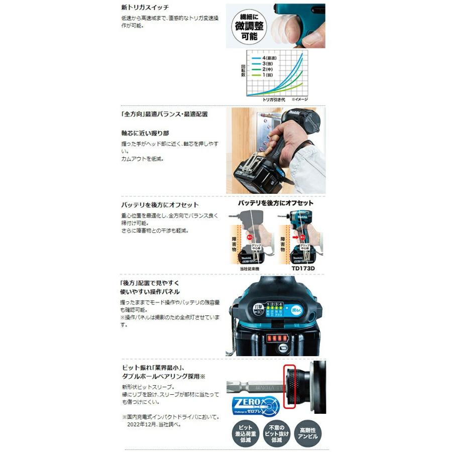 在庫 マキタ 充電式インパクトドライバ TD173DZB 黒 本体のみ 全周リング発光LEDライト 18V対応 makita セット品バラシ｜toolking｜04