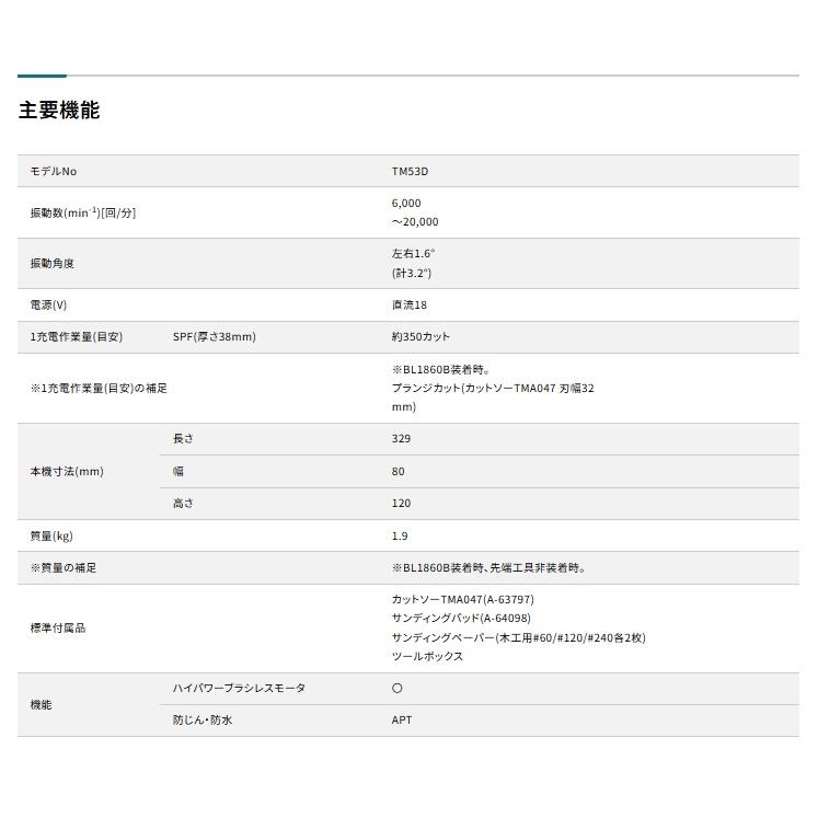 (マキタ) TM53DZ 充電式マルチツール 本体のみ 18V対応 makita | マキタ | 06