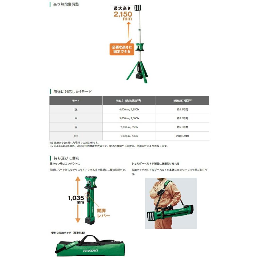 HiKOKI コードレススタンドライト UB18DG(NN) 本体のみ 最大 HiKOKI コードレススタンドライト UB18DG(NN) 本体のみ 最大