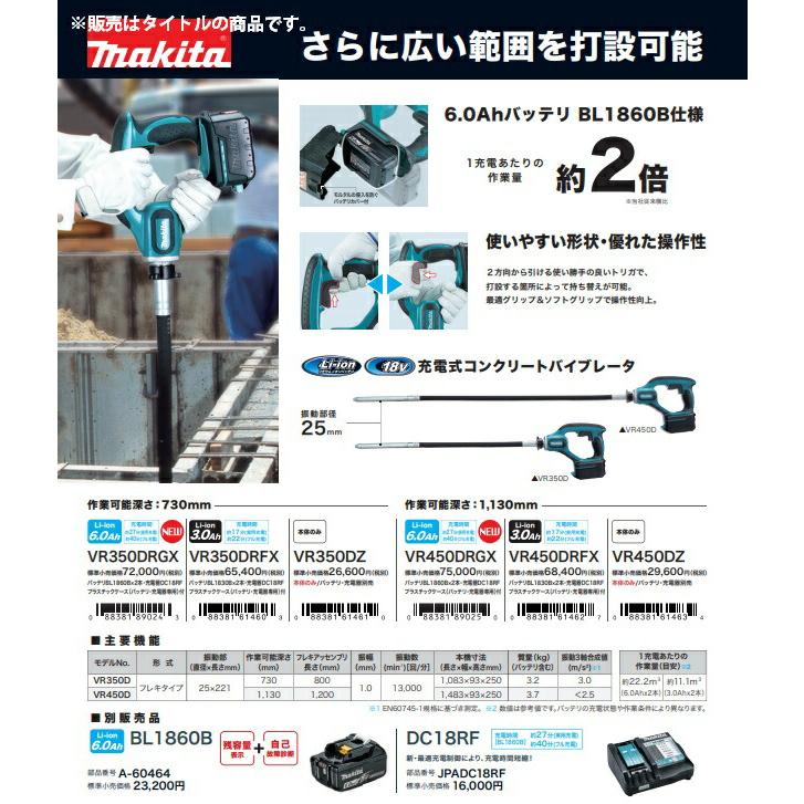 マキタ 充電式コンクリートバイブレータ VR350DZ+バッテリ マキタ 充電式コンクリートバイブレータ VR350DZ+バッテリ