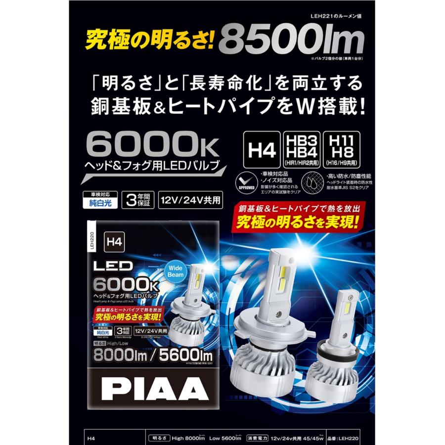 PIAA 【MODE】24V対応 H4 PIAA LEDヘッドライト2個入 6000K 約3500lm