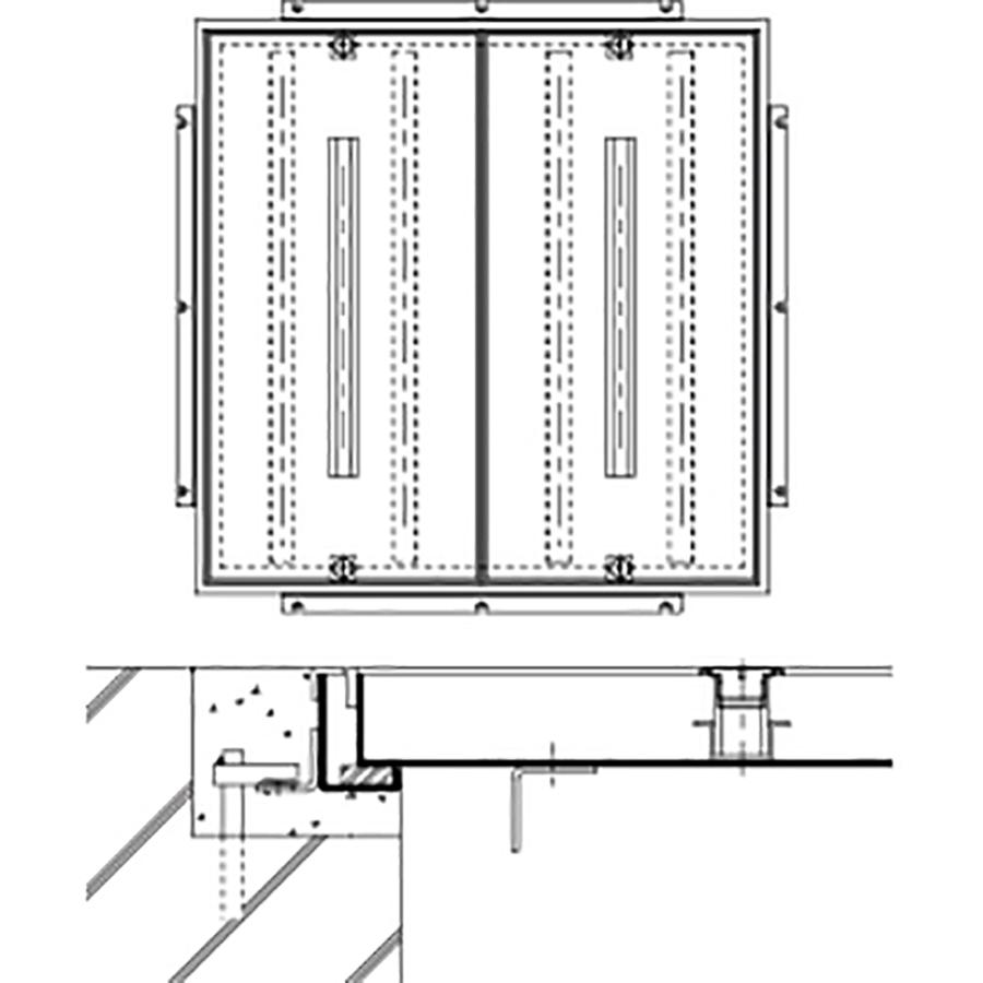 大口径マシンハッチ 一般形 ステンレス目地 ねじ取手型 モルタル充填用 屋内用（歩行用） 有効開口600×1200 DKC 第一機材 BH-8S-N 650×1250