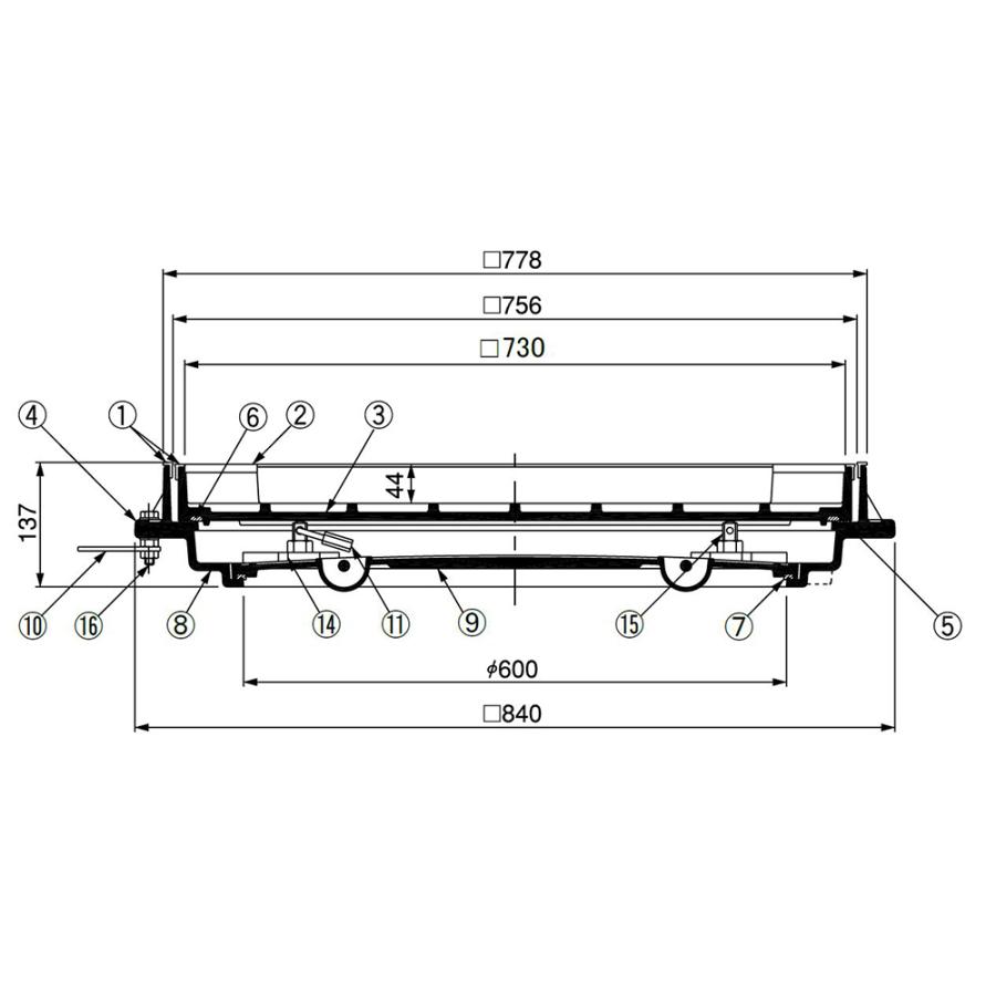 ステンレス目地化粧蓋　寸法750　密閉形（防水型・防臭型）二重蓋　MWPT-5S　750　充填深さ44mm　T-2荷重　DKC　第一機材