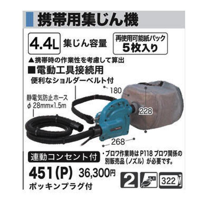 マキタ（makita） 携帯用集じん機 451(P) 粉じん専用 集じん容量4.4L 