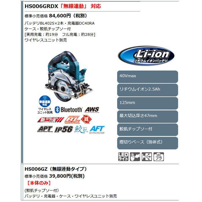 マキタ 40V 充電式マルノコ HS006GZ 125mm 無線連動対応/際切り マキタ 40V 充電式マルノコ HS006GZ 125mm 無線連動対応/際切り