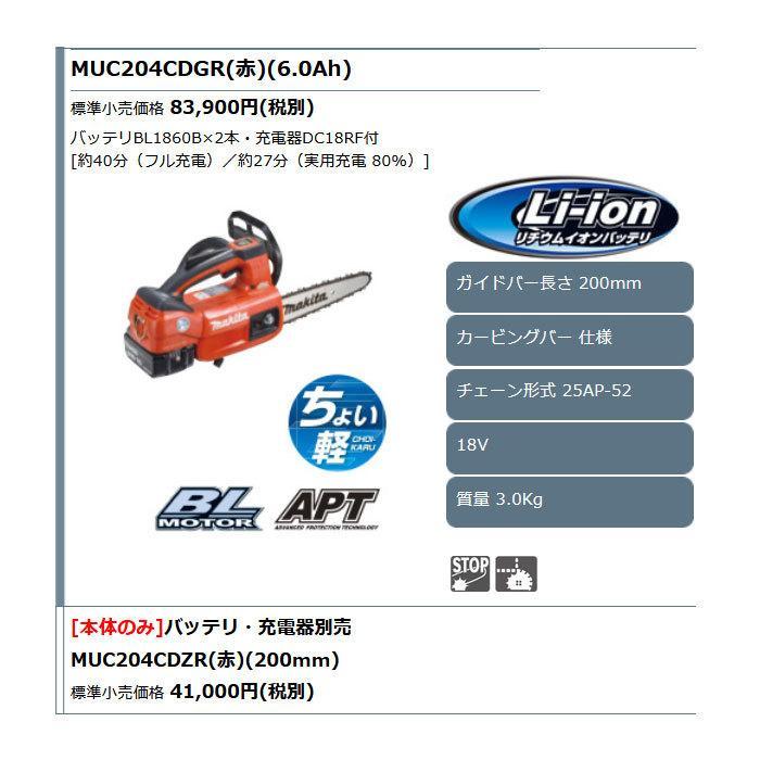 マキタ（makita） 充電式チェンソー MUC204CDGR 200mm 18V 6.0Ah 