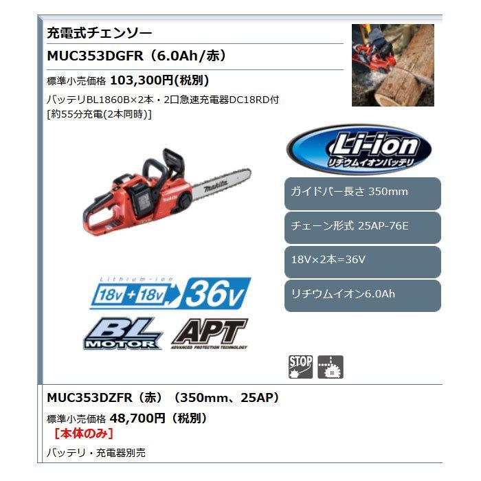 マキタ（makita） 充電式チェンソー MUC353DGFR 350mm 18V+18V=36V 6.0