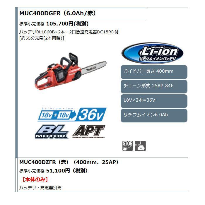 マキタ（makita） 充電式チェンソー MUC400DGFR 400mm 18V+18V=36V 6.0 