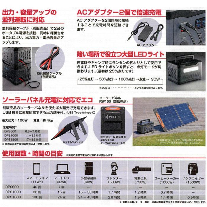 KYOCERA（京セラ） ポータブル電源 DPS1000(669501A) 1000W : ツールズ