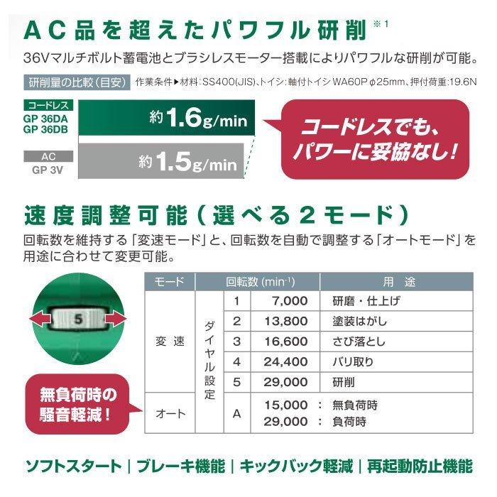 HiKOKI 36V コードレスハンドグラインダ GP36DA(XPZ) バッテリ・充電器