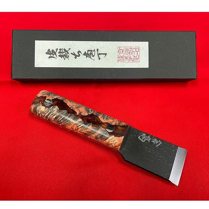 金高 皮裁ち包丁 36ｍｍ幅 K-0035 青紙2号鋼 メープルウッド/ブラウン樹脂 Leather Knife 一品物｜toolstakumi