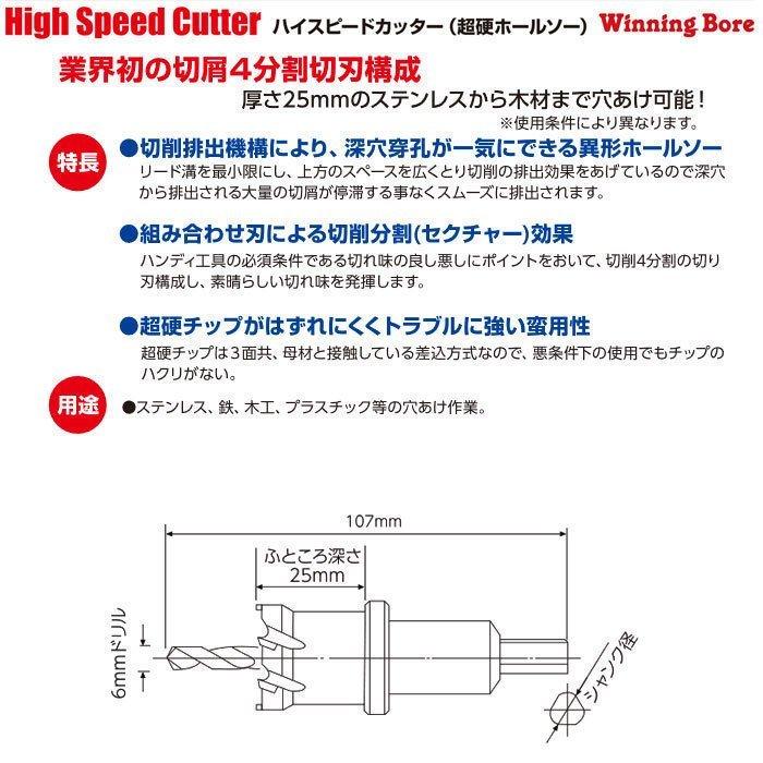ウイニングボア　超硬ホルソー　ハイスピードカッター　刃先径Φ25　WBH-25　スエカゲツール　SKTA0070