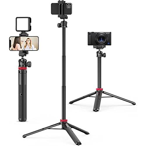 Ulanzi MT-44 三脚 スマホ三脚 カメラ三脚 147cm ビデオカメラ 自撮り棒 2in1スマホクリップデザイン 32cm-147cm 6段伸縮 ボール雲台 360度回転 軽量