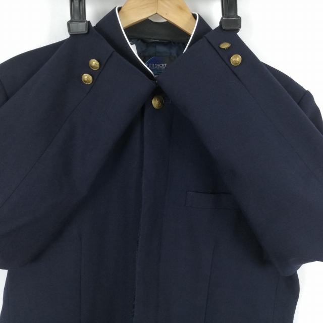 学生服 学ラン 185A 男子 富士ヨット 上着 ウール混 神奈川小田原高校 学校指定制服 ラウンドカラー 紺 中古 ランクC a3 JJ7108_2
