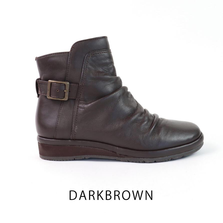 4E レザー ショートブーツ レディース 本革ブラック 2.5cm ヒール3