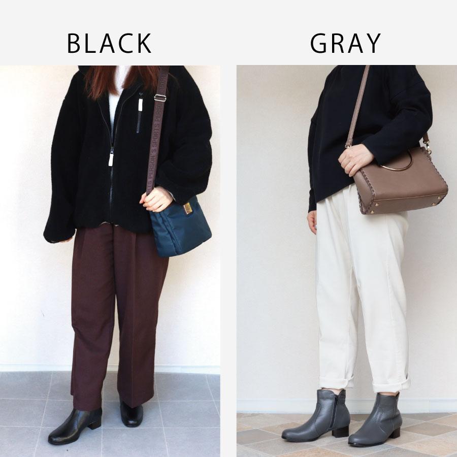 日本製 HS レザー プレーン ショートブーツ レディース 本革 ブラック