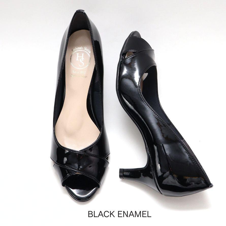 日本製】 HS オープントゥ クロス パンプス 6.5cm ヒール ベージュ