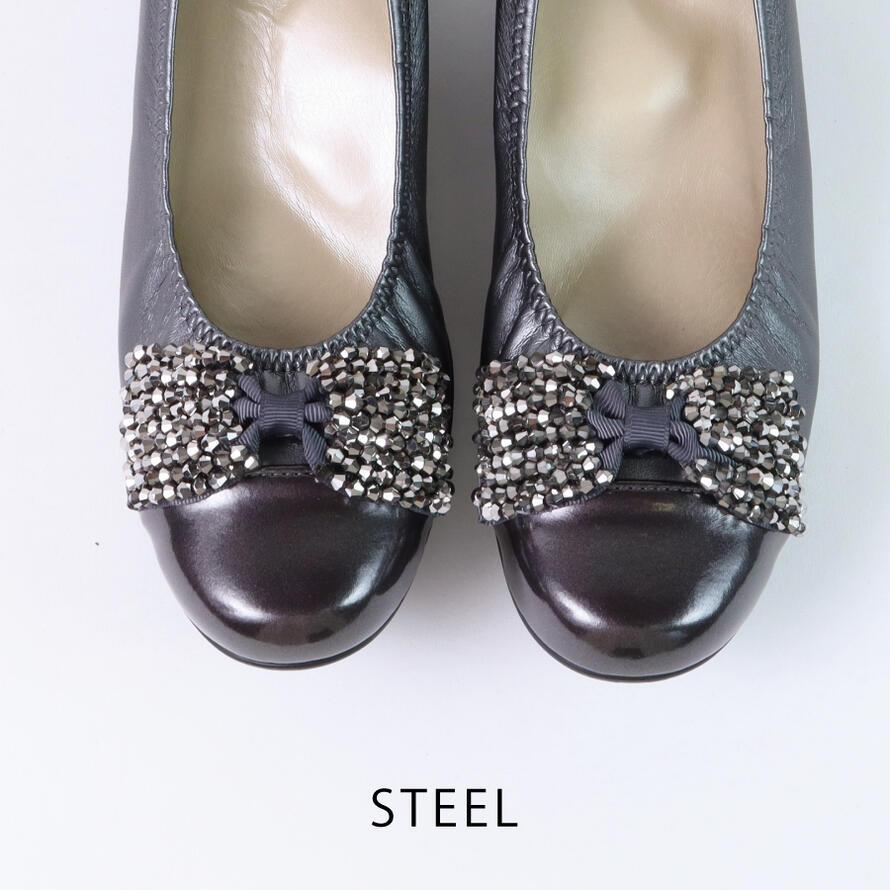 日本製】 HS キラキラ ビジュー リボン パンプス 4cm ヒール4